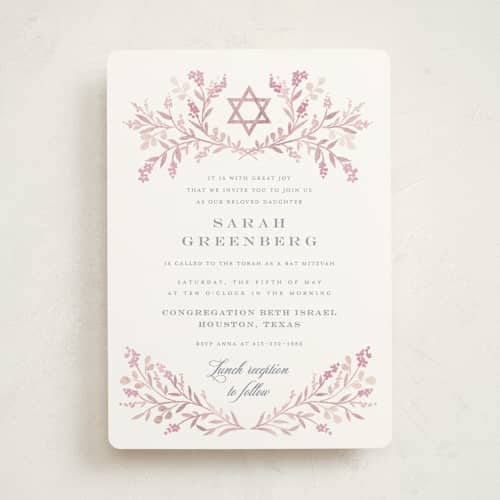This is a rosebud bar mitzvah bat mitzvah invitations with standard by Petra Kern called monogrammed printing on signature in standard