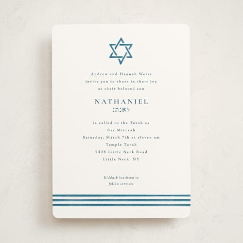 This is a lake bar mitzvah bat mitzvah invitations with standard by Olivia Raufman called painted star printing on signature in standard