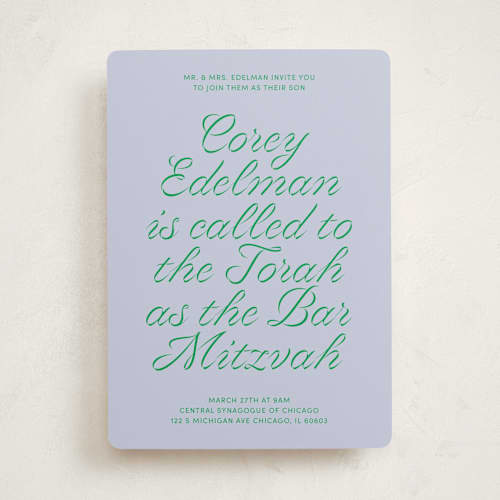 This is a verdant bar mitzvah bat mitzvah invitations with standard by Inkblot Design called torah tribute printing on signature in standard