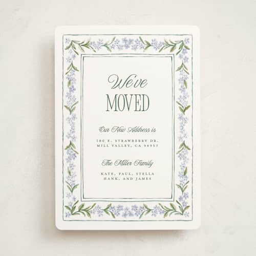 This is a wisteria moving announcements with standard by Jenna Holcomb called vintage sketched printing on signature in standard
