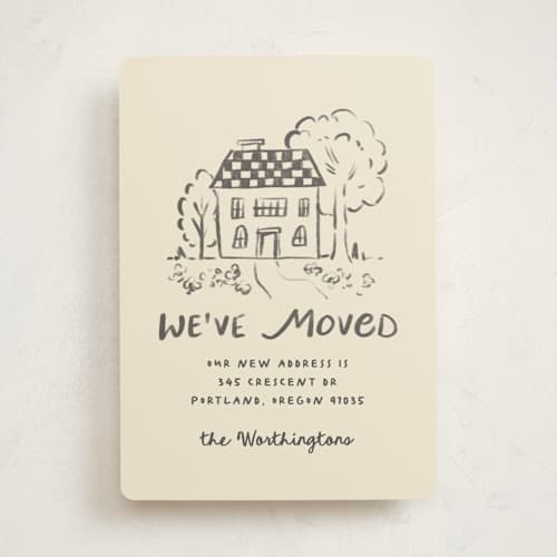 This is a beetlev moving announcements with standard by Creo Study called hand-drawn moving news printing on signature in standard