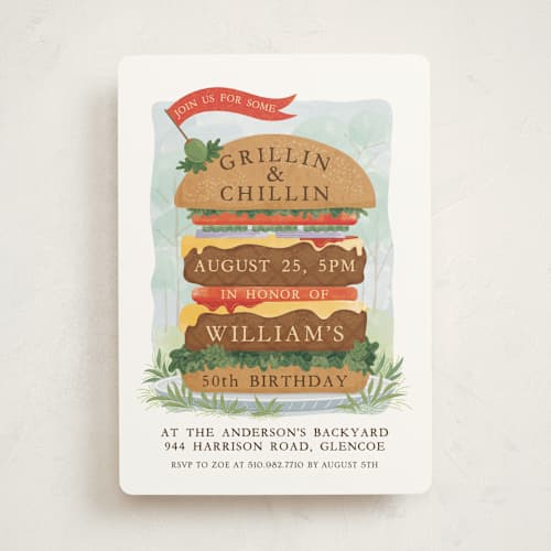 This is a ketchup party invitations with standard by Paper Sun Studio called grillin' and chillin' printing on signature in standard