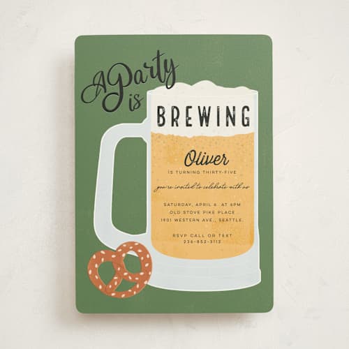 This is a grass party invitations with standard by Sherley Ferreira called a party is brewing printing on signature in standard