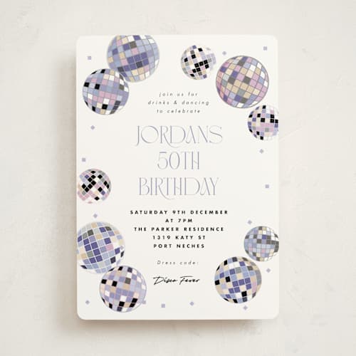 This is a skyline party invitations with standard by Corinne Malesic called disco fever printing on signature in standard