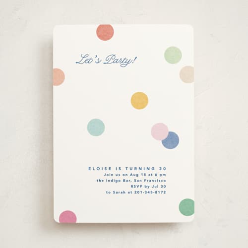 This is a rainbow party invitations with standard by Creo Study called confetti party printing on signature in standard