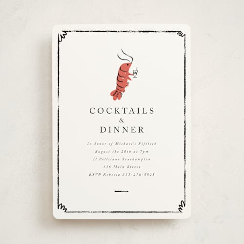 This is a pearl party invitations with standard by mo kelley called shrimp cocktail printing on signature in standard