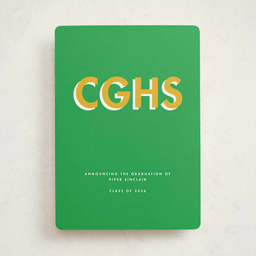 This is a grass graduation announcements with standard by mo kelley called bold initials printing on signature in standard