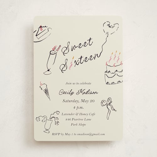 This is a licorice sweet sixteen birthday party invitations with standard by Sarah Rosenthal called sweets & treats printing on signature in standard