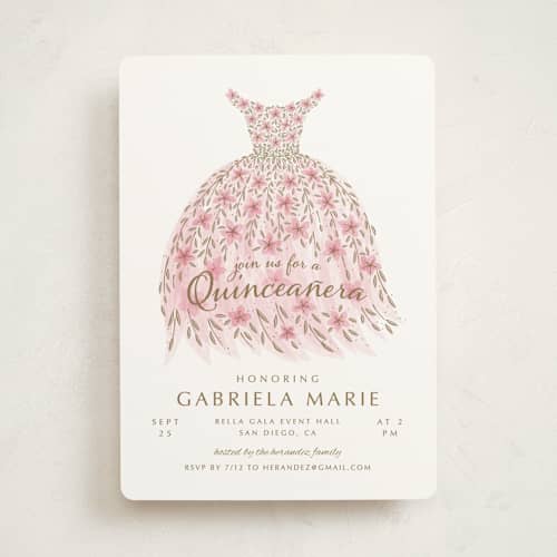 This is a rosado sweet sixteen birthday party invitations with standard by Paper Sun Studio called quinceañera party dress printing on signature in standard