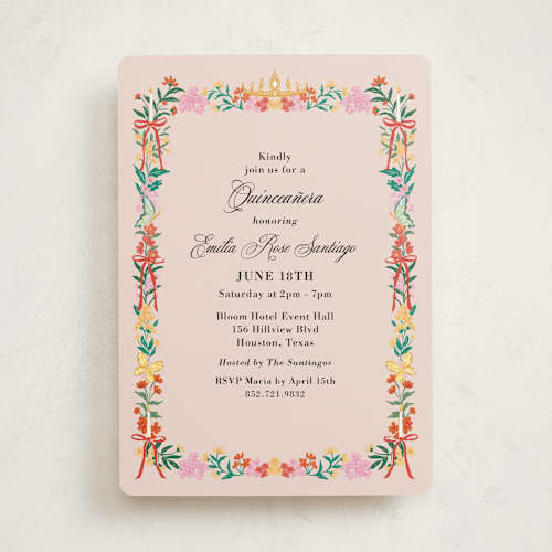 This is a peony sweet sixteen birthday party invitations with standard by Elly called blooming tiara printing on signature in standard