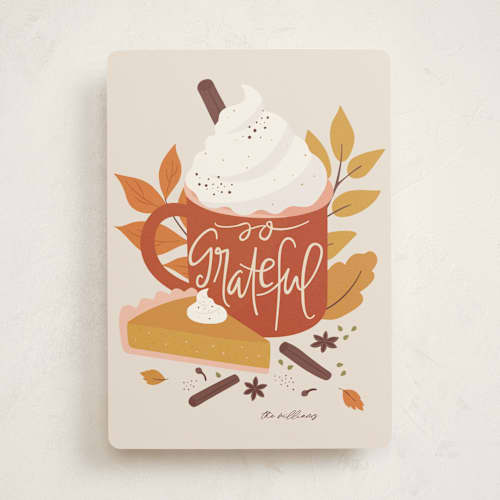This is a pumpkin pie thanksgiving cards invitations with standard by Vera Lim called thanks a latte printing on signature in standard