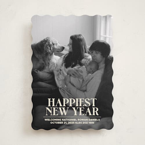 This is a champagne babys first christmas with standard by Jenna Holcomb called news printing on recycled smooth signature in standard