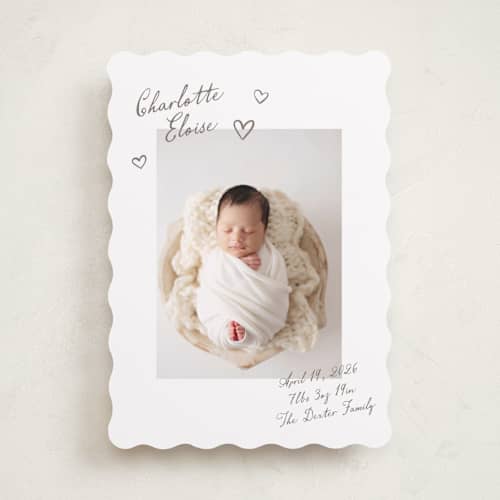 This is a sand birth announcements with standard by Pixel and Hank called written printing on recycled smooth signature in standard