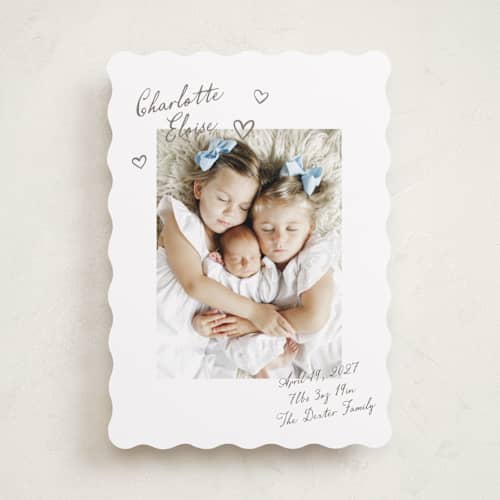 This is a sand birth announcements with standard by Pixel and Hank called written printing on recycled smooth signature in standard