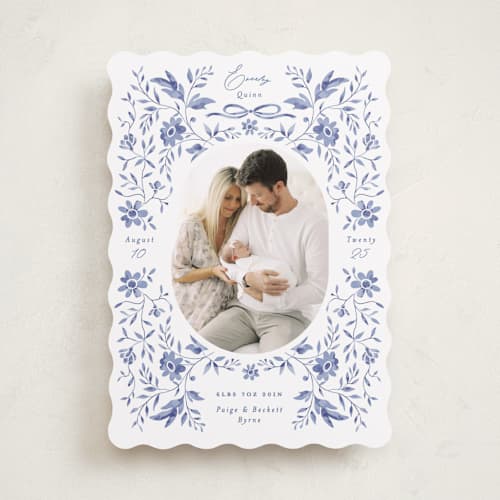 This is a bluebird birth announcements with standard by Susan Zinader called daisy toile printing on recycled smooth signature in standard