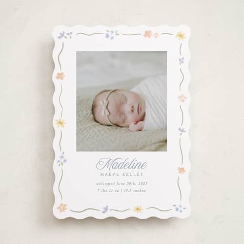 This is a bouquet birth announcements with standard by Robert and Stella called petite garden printing on recycled smooth signature in standard