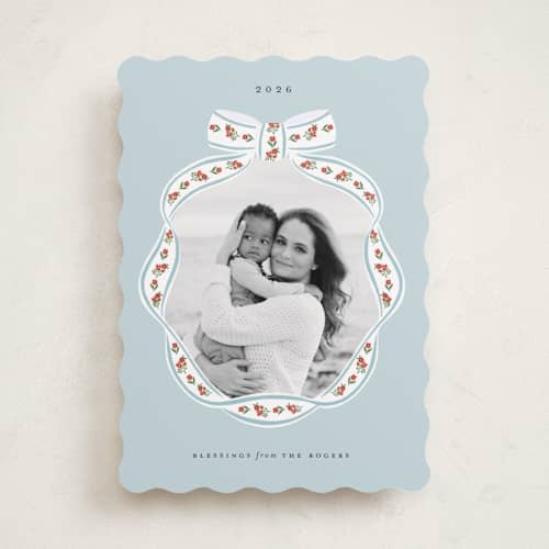 This is a winter sky photo christmas cards with standard by Itsy Belle Studio called cottage ribbon printing on recycled smooth signature in standard
