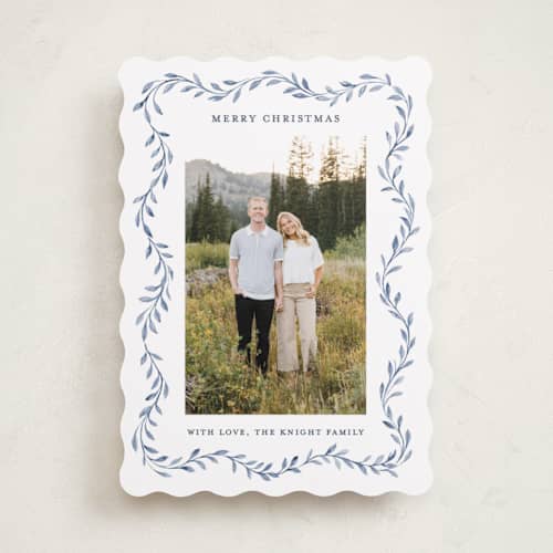 This is a blue spruce photo christmas cards with standard by Sarah Knight called wave printing on recycled smooth signature in standard