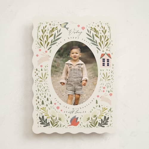 This is a sand easter photo cards with standard by Hannah Williams called easter village printing on recycled smooth signature in standard