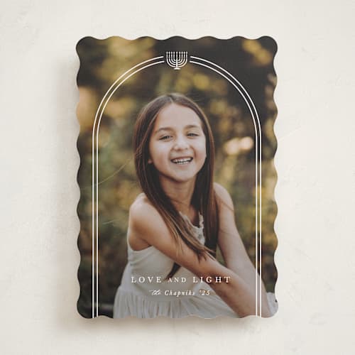 This is a wintermint hanukkah cards with standard by Mansi Verma called scalloped frame printing on recycled smooth signature in standard