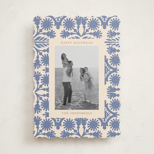 This is a wisteria hanukkah cards with standard by Rina Ozum called blue pattern printing on recycled smooth signature in standard