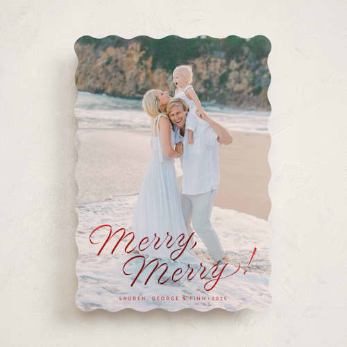 This is a ruby foil pressed holiday cards with foil pressed by Alston Foster called merry, merry! printing on recycled smooth signature in standard