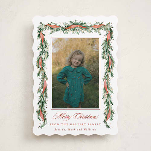 This is a cardinal foil pressed holiday cards with foil pressed by Sarah Knight called twinkle printing on recycled smooth signature in standard