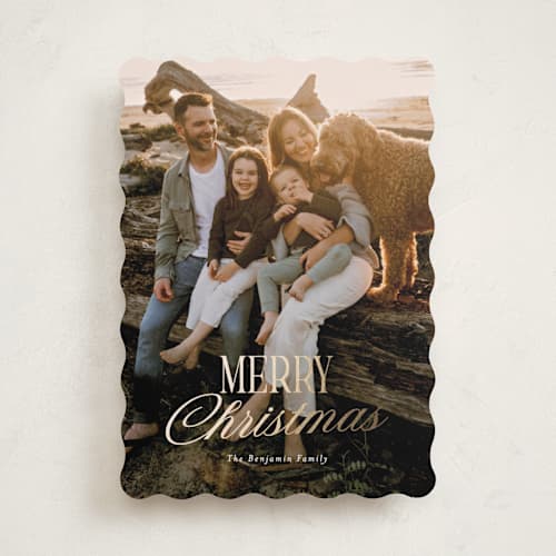 This is a vanilla foil pressed holiday cards with foil pressed by Rebecca Durflinger called festive greeting printing on recycled smooth signature in standard