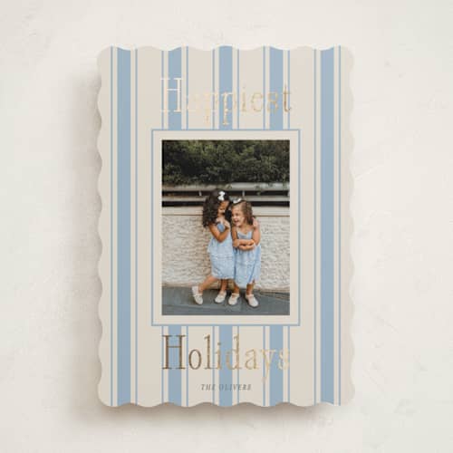 This is a provincial foil pressed holiday cards with foil pressed by Angela Thompson called ticking stripe printing on recycled smooth signature in standard