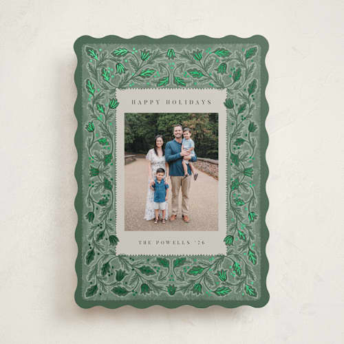 This is a evergreen foil pressed holiday cards with foil pressed by Jen Owens called elegant printing on recycled smooth signature in standard