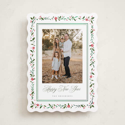 This is a festive foil pressed holiday cards with foil pressed by Erin L. Wilson called hawthorne printing on recycled smooth signature in standard