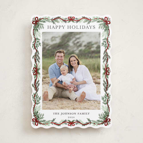 This is a holly foil pressed holiday cards with foil pressed by Angel Walker called traditional christmas printing on recycled smooth signature in standard