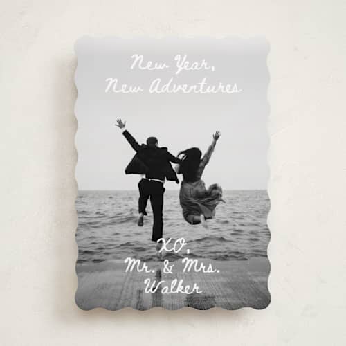 This is a winter new year photo cards with standard by Alethea and Ruth called new adventure xo's printing on recycled smooth signature in standard
