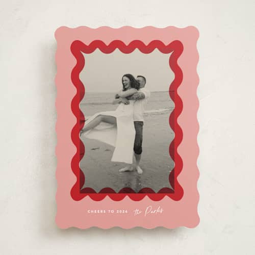 This is a stocking new year photo cards with standard by Creo Study called squiggle overlay printing on recycled smooth signature in standard
