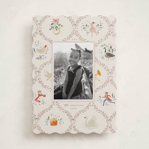 This is a ivory holiday photo cards with standard by Hannah Williams called twelfth day of christmas printing on recycled smooth signature in standard