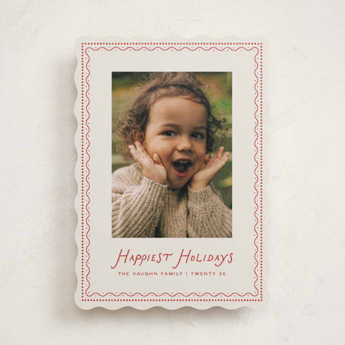 This is a cream holiday photo cards with standard by Erica Krystek called festive border printing on recycled smooth signature in standard