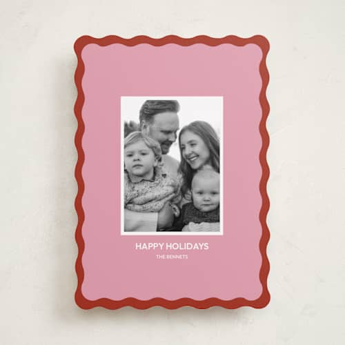 This is a raspberry holiday photo cards with standard by Helena Vitto called color wave printing on recycled smooth signature in standard
