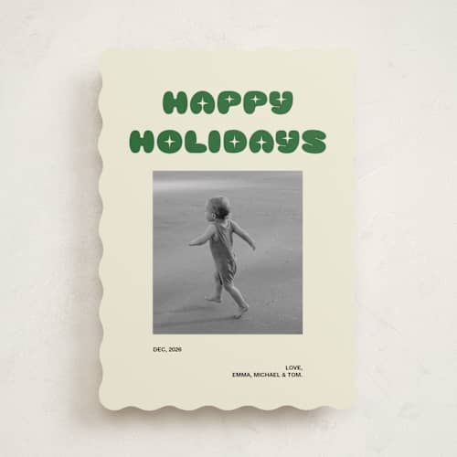This is a elf shoes holiday photo cards with standard by Helena Vitto called retro days printing on recycled smooth signature in standard