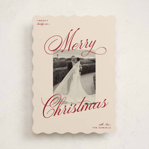 This is a burgundy holiday photo cards with standard by Ellen Schlegelmilch called vintage cinema printing on recycled smooth signature in standard