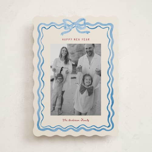 This is a bluebell holiday photo cards with standard by Cass Loh called watercolor ribbon frame printing on recycled smooth signature in standard