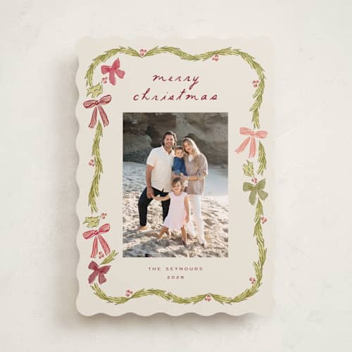 This is a mulberry holiday photo cards with standard by Sarah Rosenthal called tetbury garland printing on recycled smooth signature in standard