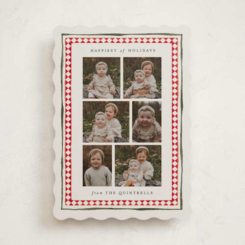 This is a candy cane holiday photo cards with standard by Jackie Crawford called holiday diamond border printing on recycled smooth signature in standard