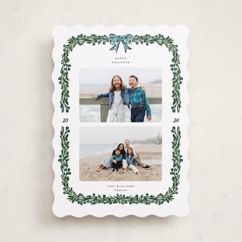 This is a garland holiday photo cards with standard by Claudia Orengo called mistletoe printing on recycled smooth signature in standard