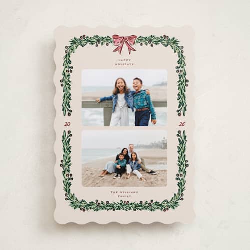 This is a holly berry holiday photo cards with standard by Claudia Orengo called mistletoe printing on recycled smooth signature in standard