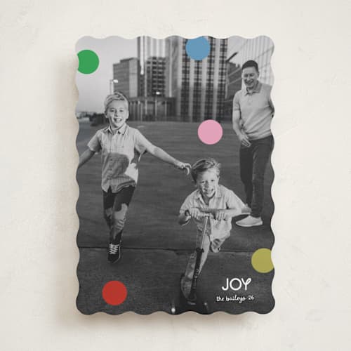 This is a gumdrop holiday photo cards with standard by Morgan Kendall called joie de vivre printing on recycled smooth signature in standard