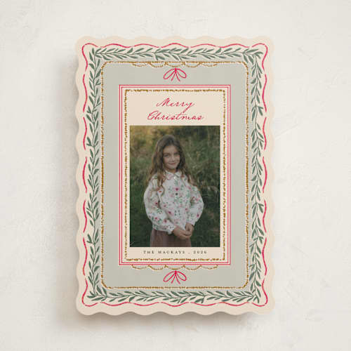 This is a wreath holiday photo cards with standard by Leia Matt called rustic romance printing on recycled smooth signature in standard