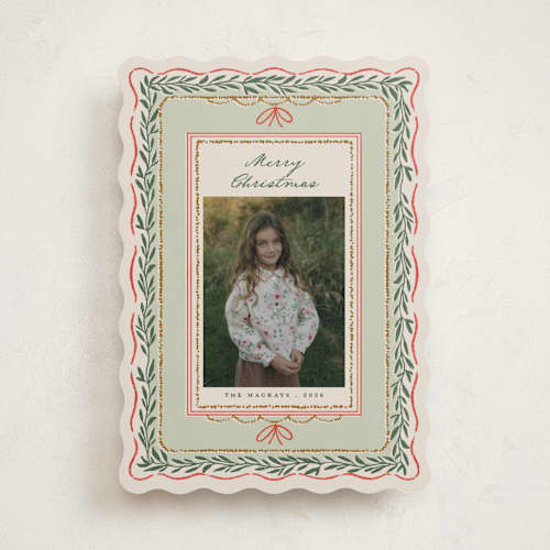 This is a eucalyptus holiday photo cards with standard by Leia Matt called rustic romance printing on recycled smooth signature in standard