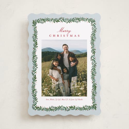 This is a frost holiday photo cards with standard by Amy Kross called spruce edge printing on recycled smooth signature in standard