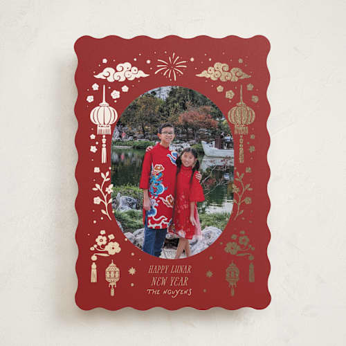 This is a berry chinese new year cards with foil pressed by Rina Ozum called happy lunar new year printing on recycled smooth signature in standard