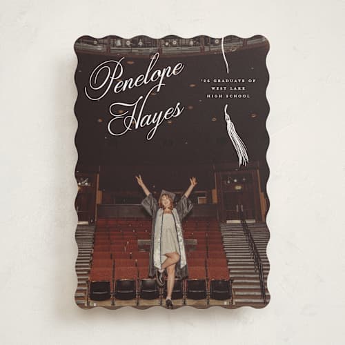 This is a snow graduation announcements with standard by Pixel and Hank called tassel type printing on recycled smooth signature in standard